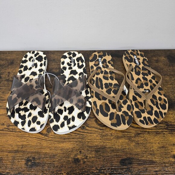 NEW Old Navy Sandals Lot Crisscross/ Classic Flip Flop Leopard Print Size 6 NWT - Picture 1 of 6